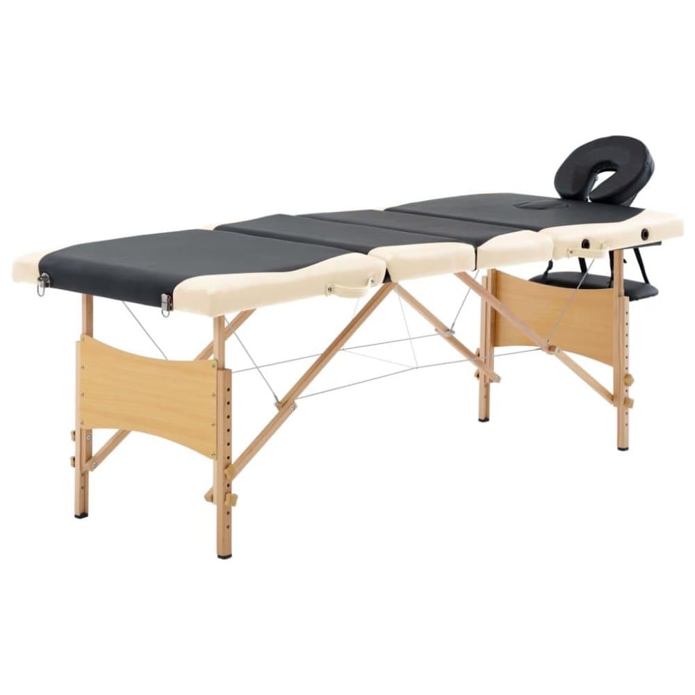 vidaXL foldbart massagebord 4 zoner træ sort og beige