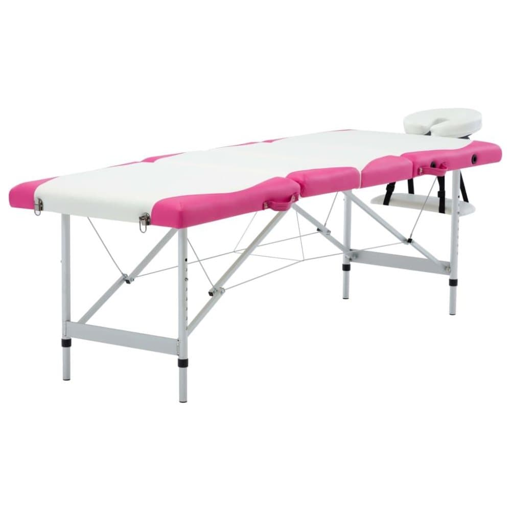 vidaXL foldbart massagebord 4 zoner aluminium hvid og pink