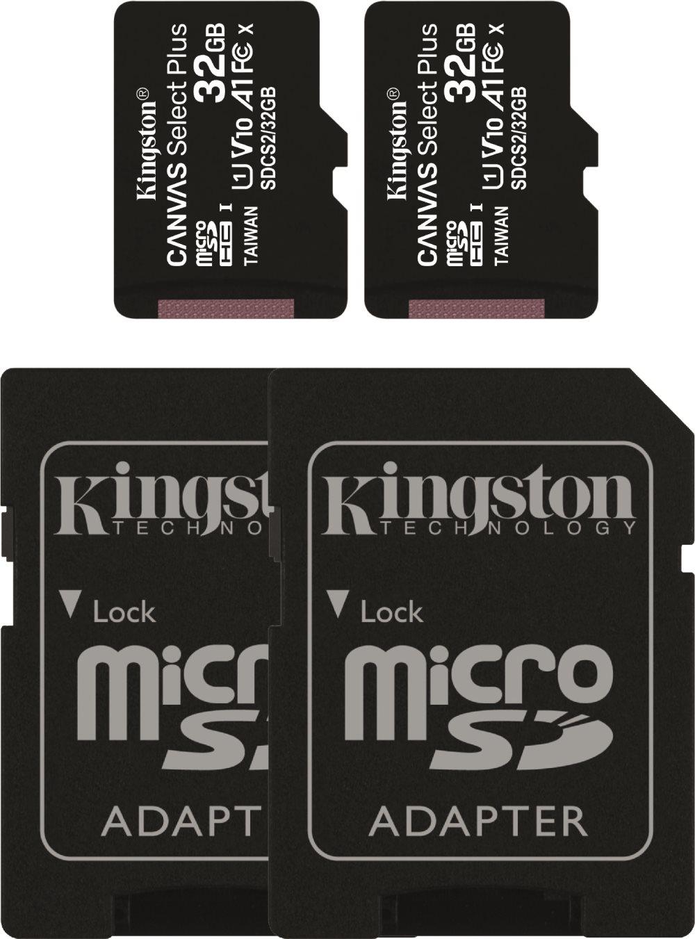 2-pack Kingston 32GB microSDHC minneskort Canvas Select Plus