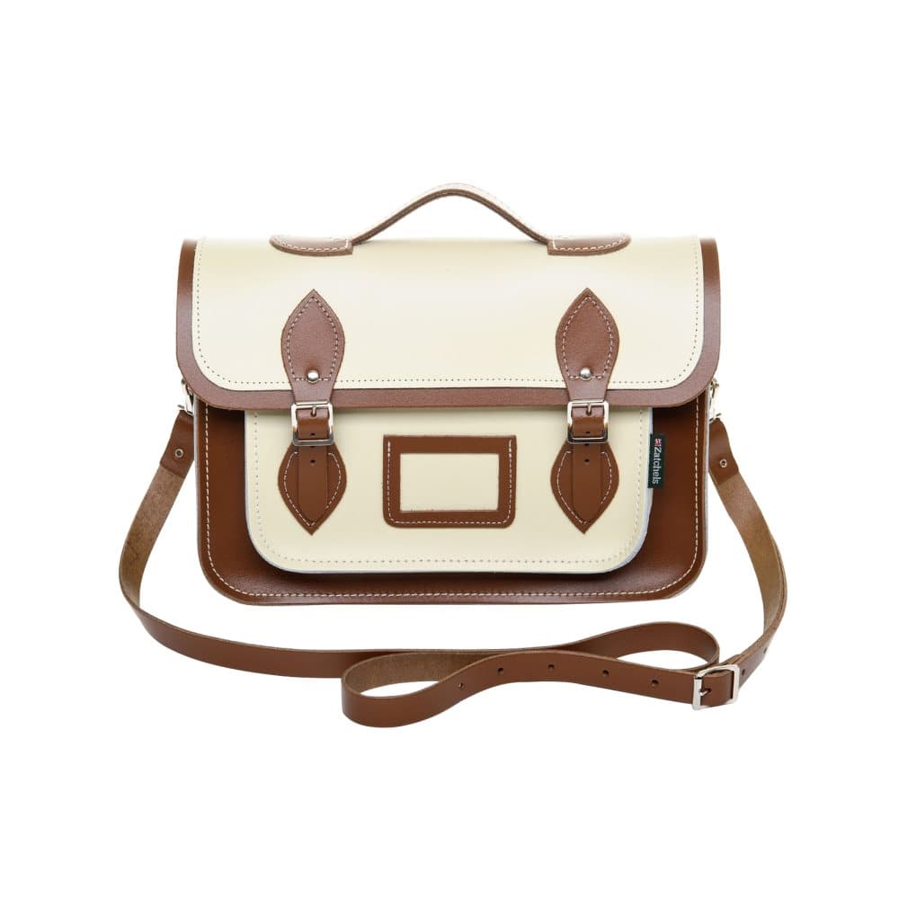 Zatchels Womens Handcrafted Two Tone Leather Mag Dots Top Handle Satchel (British Made)