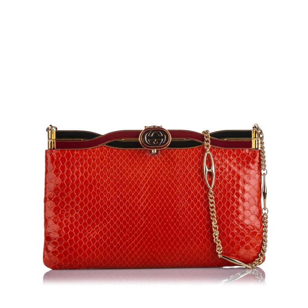 Gucci Broadway Snakeskin Evening Bag Red