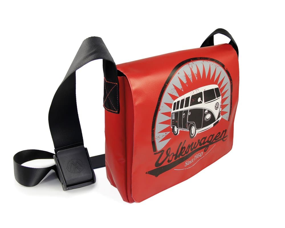 BRISA VW Collection - Volkswagen Bus T1 Camper Van Transporter Jeans og Tarpaulin messenger taske (Large/Red)