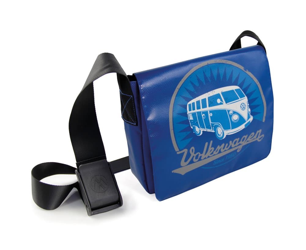 BRISA VW Collection - Volkswagen Bus T1 Camper Van Transporter Jeans og Tarpaulin messenger taske (Small/Blue)