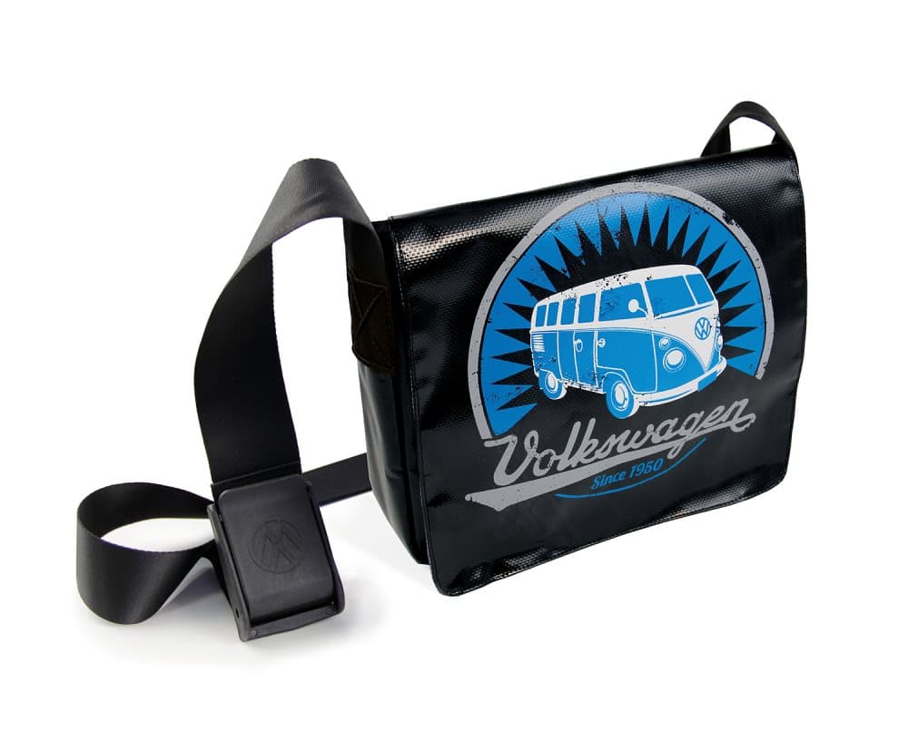 BRISA VW Collection - Volkswagen Bus T1 Camper Van Transporter Jeans og Tarpaulin messenger taske (Small/Black)