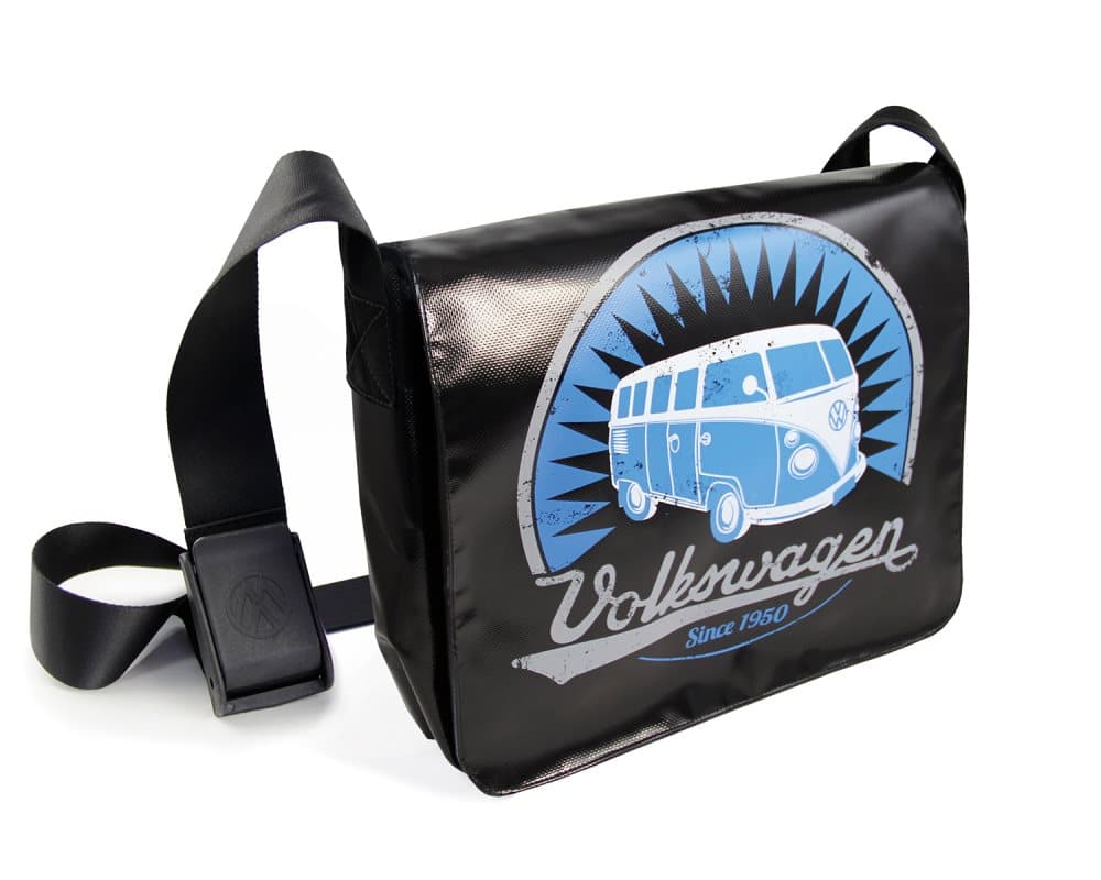 BRISA VW Collection - Volkswagen Bus T1 Camper Van Transporter Jeans og Tarpaulin messenger taske (Large/Black)
