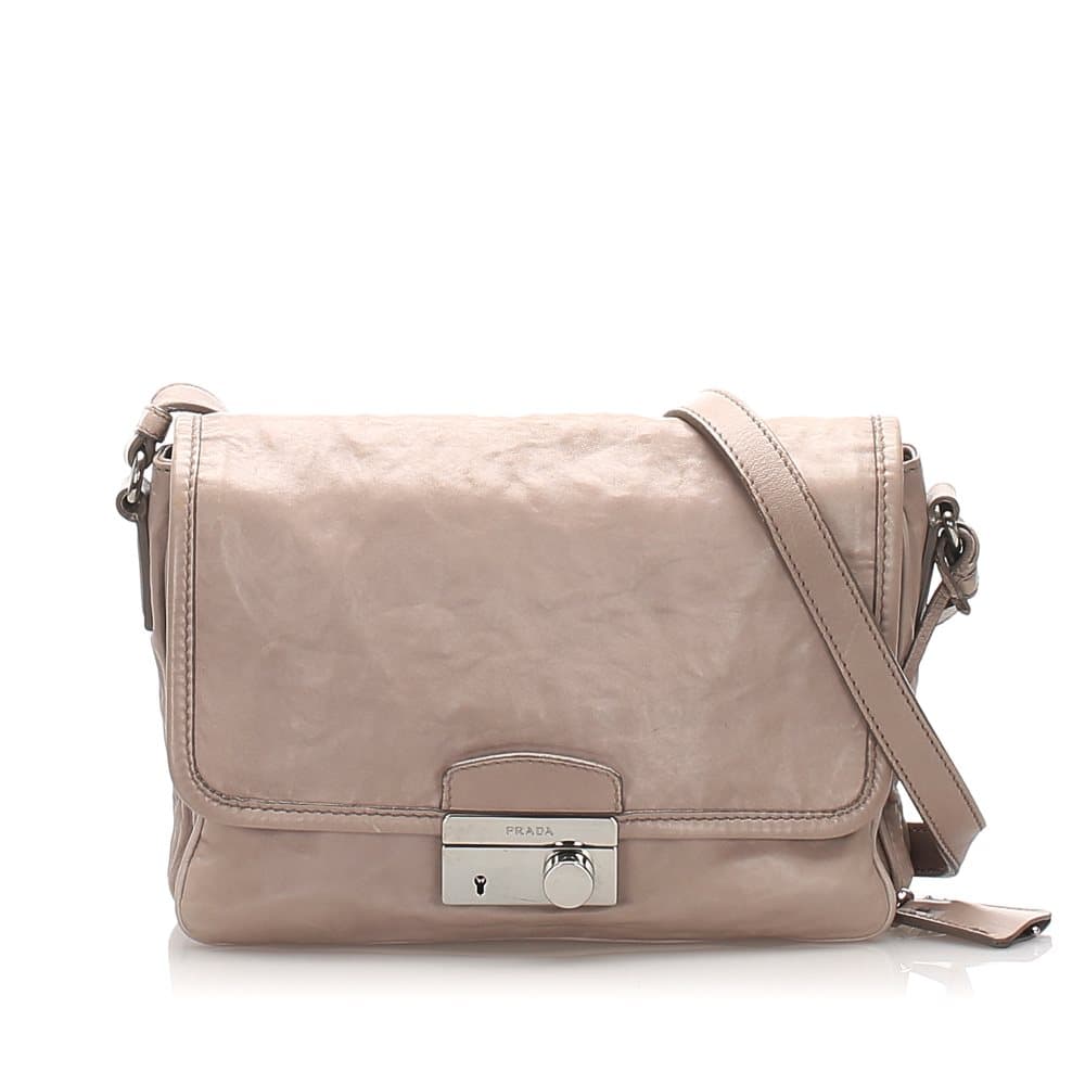Pre-owned Prada Sound Leather Crossbody Bag Gray