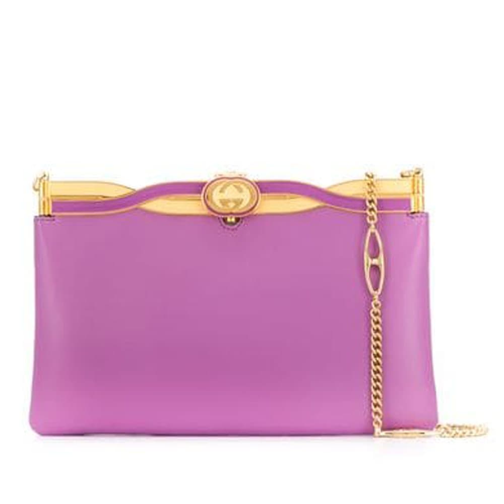 Gucci Broadway Leather Evening Bag Purple