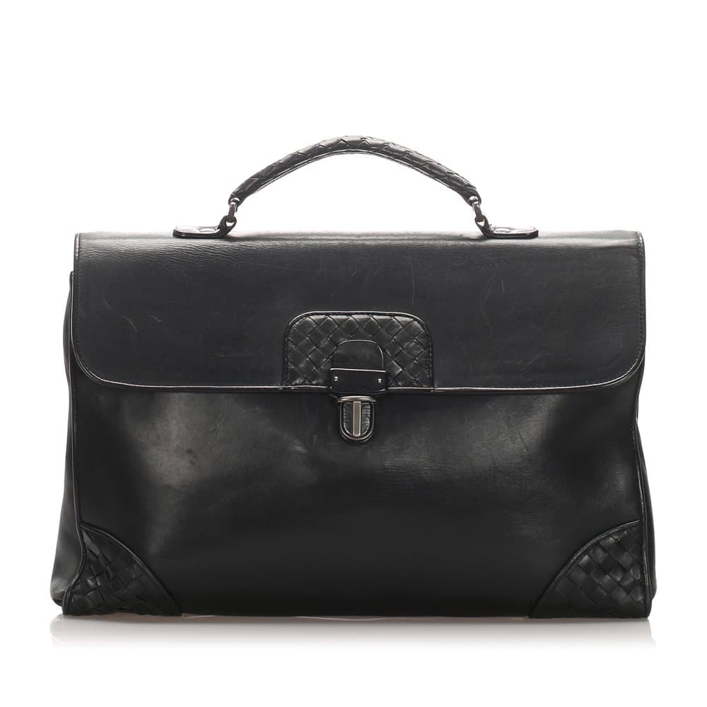 Bottega Veneta Intrecciato Leather Briefcase Black