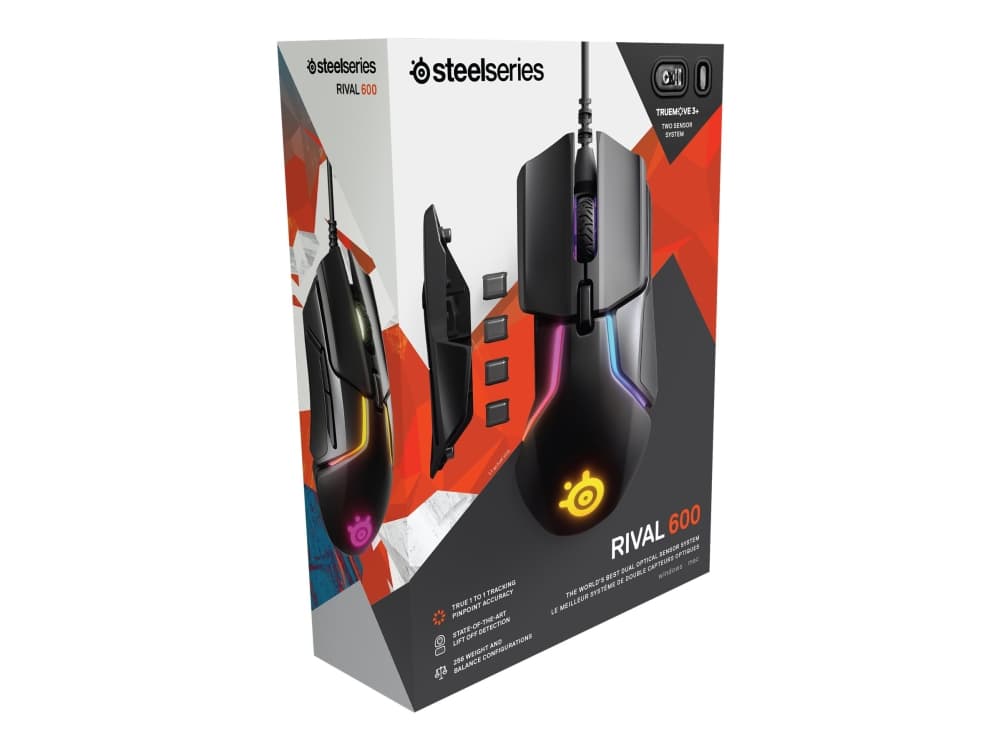 SteelSeries Rival 600 - Mus - ergonomisk - högerhänt - optisk - 7 knappar - kabelansluten - USB - svart