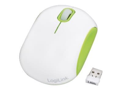 LogiLink Cooper - Mus - optisk - 3 knapper - trådløs - 2.4 GHz - USB trådløs mottaker - hvit, grønn