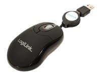 LogiLink Mini with retractable cable - Mus - höger- och vänsterhänta - optisk - 3 knappar - kabelansluten - USB