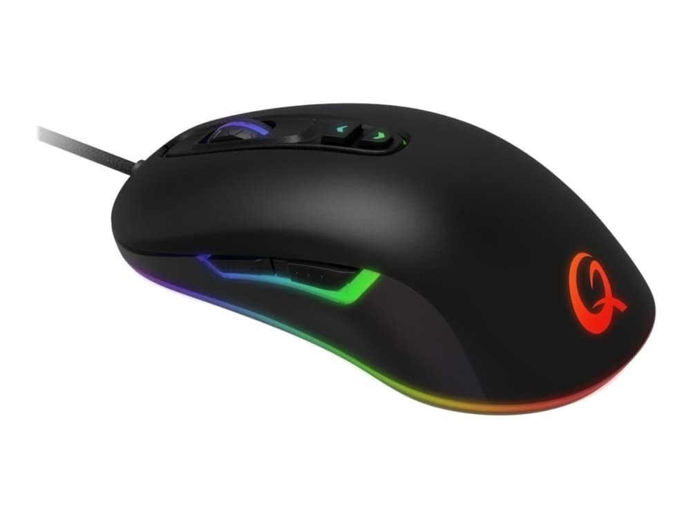 Qpad DX-30 - Mus - ergonomisk - høyrehendt - optisk - 7 knapper - kablet - USB - silkesvart