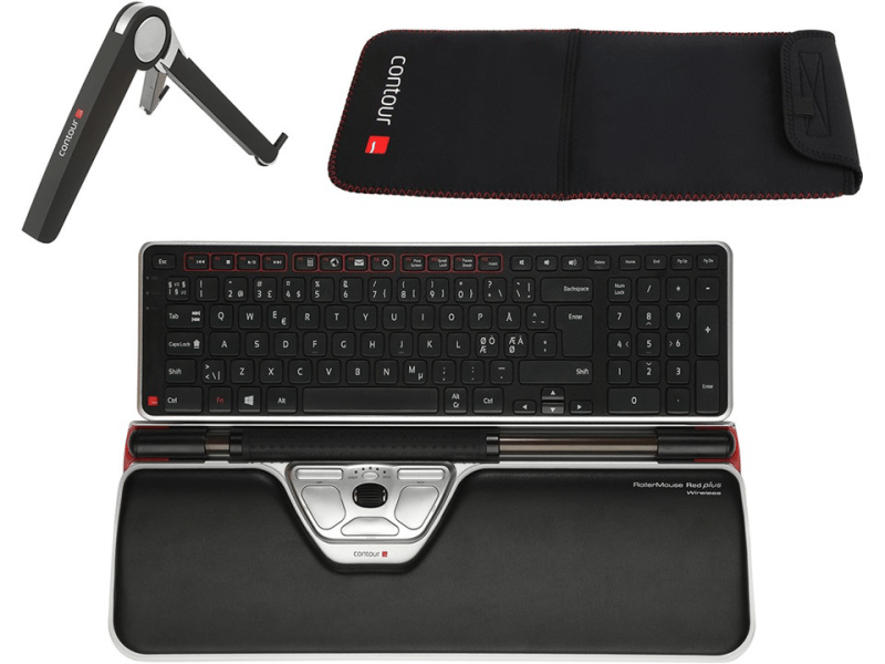 TravelKit - Contour RollerMouse Red Plus Wireless - inkl. Balance Keyboard, Neopren Sleeve og Laptop Stand (sæt)