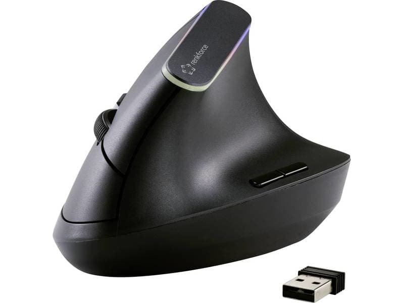 Renkforce RF-4262986, Høyre hendt, Vertikalt design, Optisk, Wi-Fi, 1600 DPI, Svart