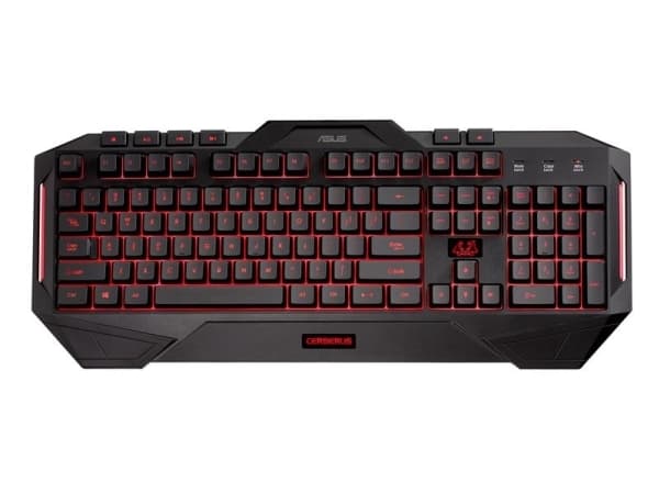 ASUS Cerberus Combo, Koblet med ledninger (ikke trådløs), USB, Membran tast-bryter, QWERTY, Svart, Mus inkludert