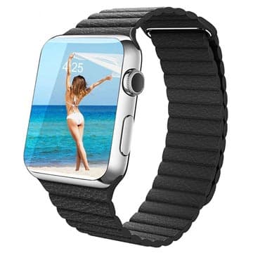 Apple Watch Series SE/6/5/4/3/2/1 Premium Læder Spænderem - 44mm, 42mm - Sort
