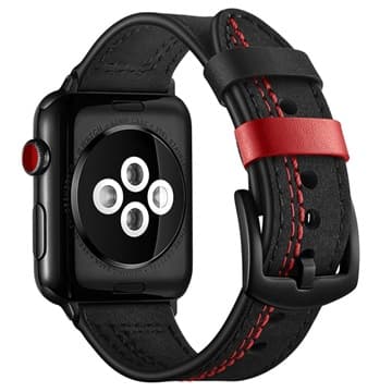 Apple Watch Series SE/6/5/4/3/2/1 Stitched Læderrem - 42mm, 44mm - Sort