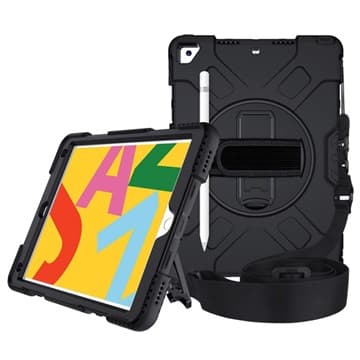 iPad 10.2 2019/2020 Heavy Duty 360 Cover med Håndrem - Sort