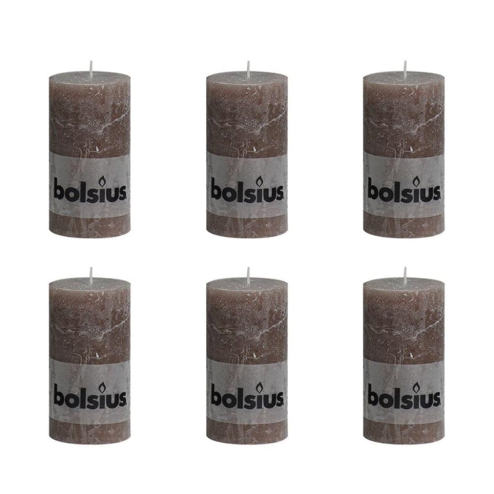 Bolsius rustikt søjlestearinlys 130 x 68 mm 6 stk gråbrun