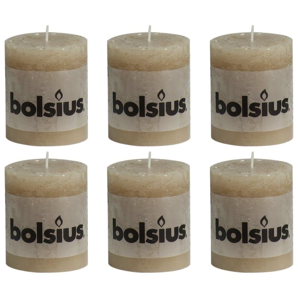 Bolsius rustikke bloklys 6 stk 80 x 68 mm pastelbeige