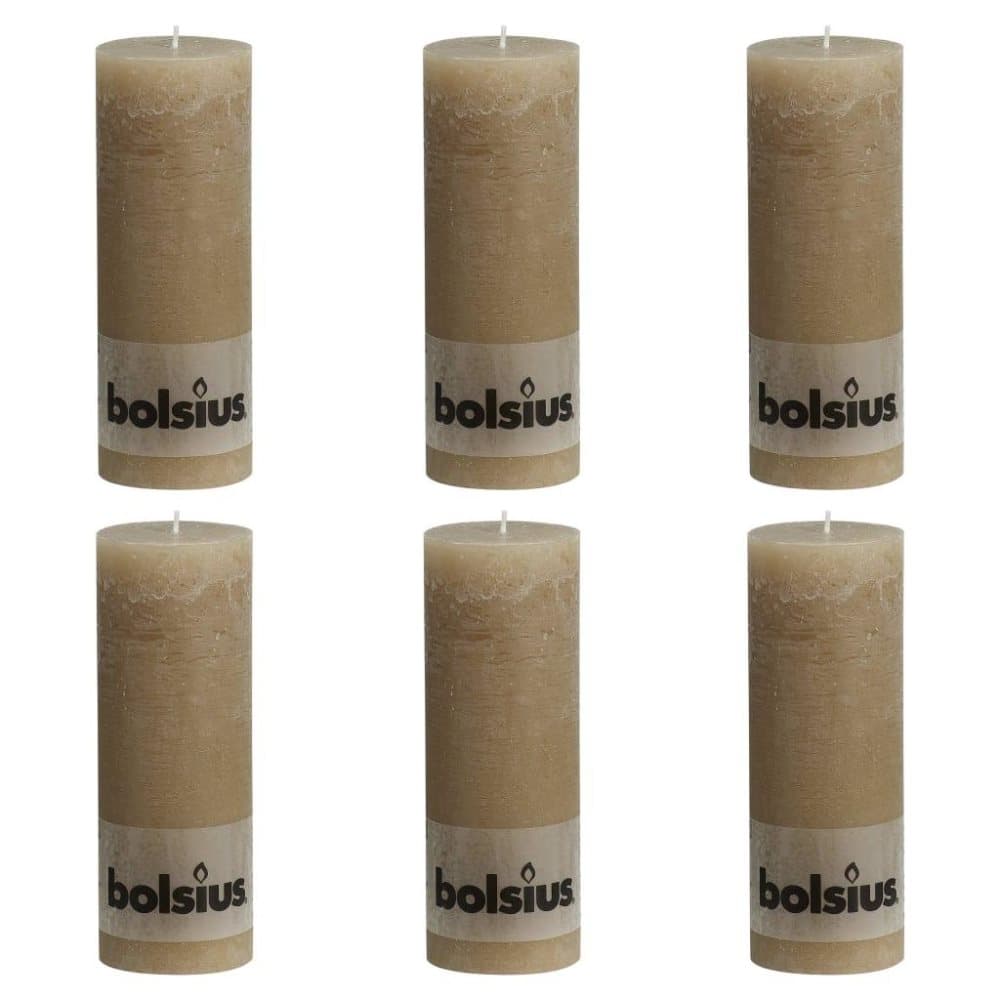 Bolsius rustikke bloklys 6 stk 190 x 68 mm pastelbeige