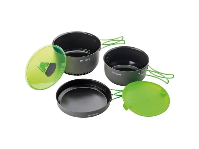 Optimus Terra Camp 4 saucepan set, pot set (grey / green, 7 pieces)