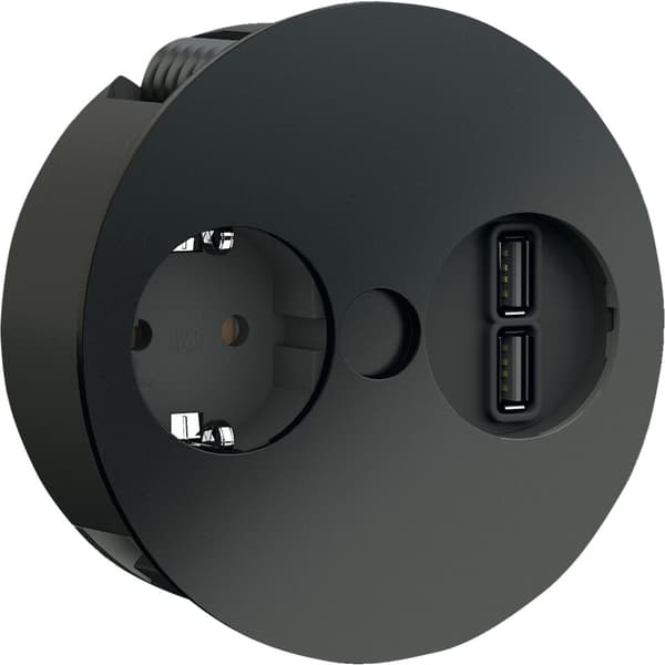 Twist 1 Stikkontakt 2xUSB nedfellbar Matt Sort IP21