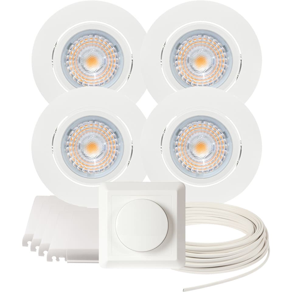 Komplett Alfa LED Downlightpakke Matt Hvit 4 pk