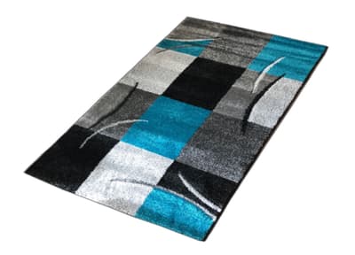 "Valery" Home Designer Matta. Mattor med rutmönster, design Svart / Grå / Ljusblå. Storlek; 80 x 150 cm