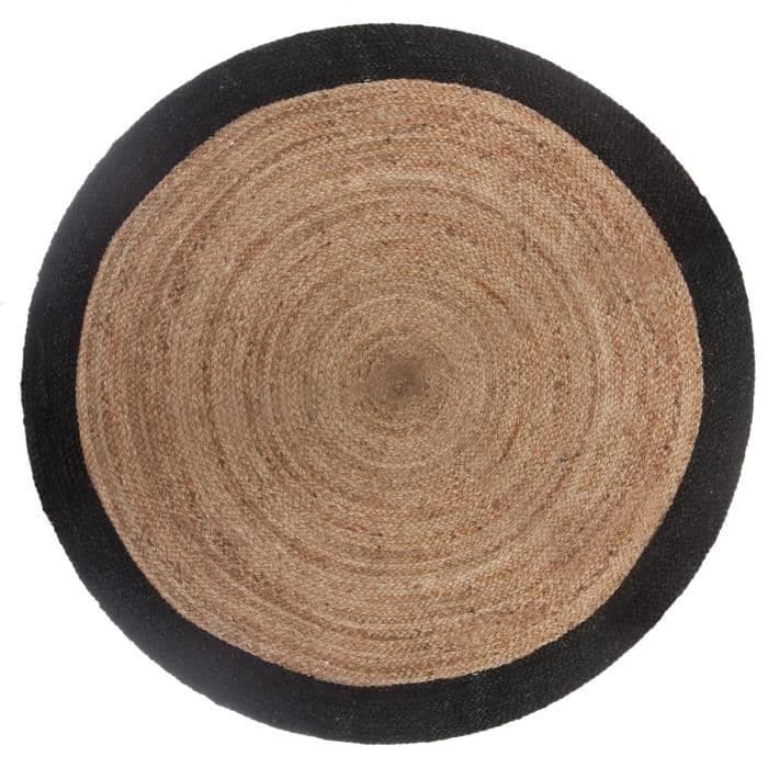 Jute kant tæppe - Ø 120 cm - Sort