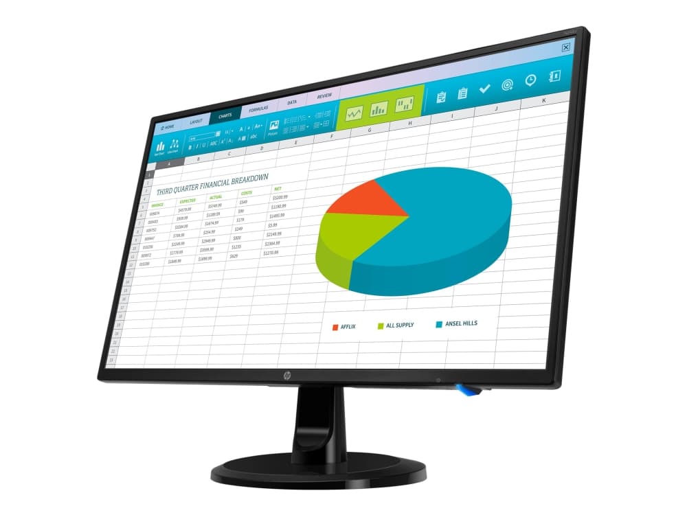 HP N246v - LED-skjerm - 23.8" (23.8" synlig) - 1920 x 1080 Full HD (1080p) @ 60 Hz - IPS - 250 cd/m² - 1000:1 - 5 ms - HDMI, DVI, VGA - svart - for H