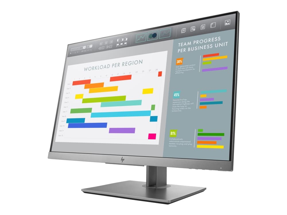 HP EliteDisplay E243i - LED-skjerm - 24" - 1920 x 1200 WUXGA @ 60 Hz - IPS - 300 cd/m² - 1000:1 - 5 ms - HDMI, VGA, DisplayPort - sølv