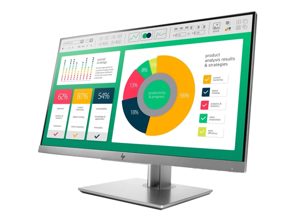 HP EliteDisplay E223 - LED-skärm - 21.5" - 1920 x 1080 Full HD (1080p) @ 60 Hz - IPS - 250 cd/m² - 1000:1 - 5 ms - HDMI, VGA, DisplayPort - silver, s