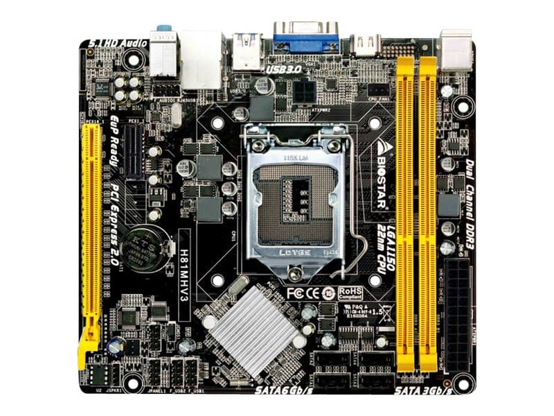 Biostar H81MHV3 - Moderkort - micro ATX - LGA1150-uttag - H81 - USB 3.0 - Gigabit LAN - inbyggda grafiken (CPU krävs) - HD-ljud (6 kanaler)