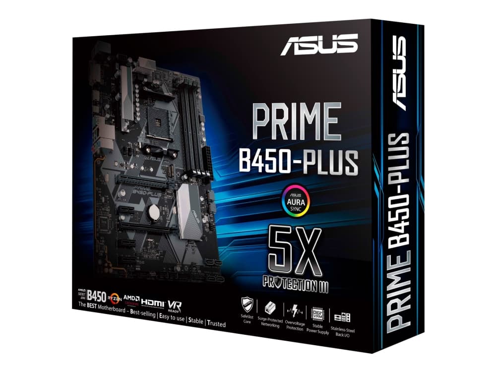 ASUS PRIME B450-PLUS - Hovedkort - ATX - Socket AM4 - AMD B450 - USB 3.1 Gen 1, USB 3.1 Gen 2, USB-C Gen1 - Gigabit LAN - innbygd grafikk (CPU kreves