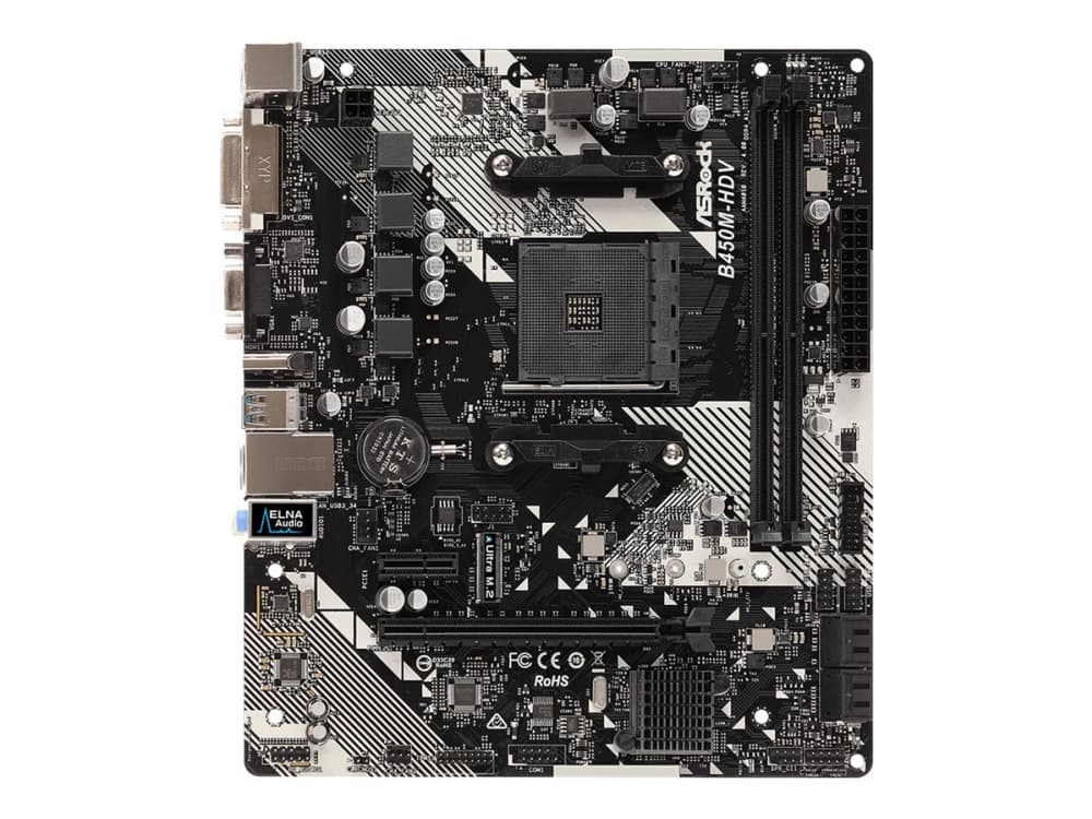 ASRock B450M-HDV R4.0 - Moderkort - micro ATX - Socket AM4 - AMD B450 - USB 3.1 Gen 1 - Gigabit LAN - inbyggda grafiken (CPU krävs) - HD-ljud (8 kana