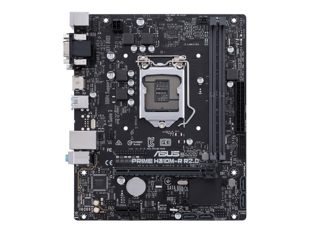 ASUS PRIME H310M-R R2.0 - Hovedkort - mikro ATX - LGA1151 Socket - H310 - USB 3.1 Gen 1 - Gigabit LAN - innbygd grafikk (CPU kreves) - HD-lyd (8-kana