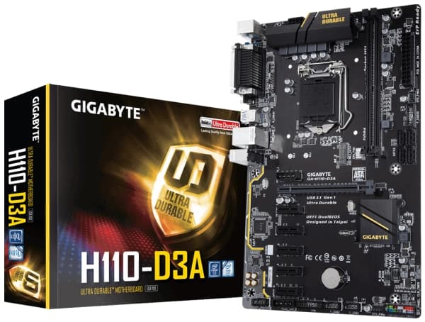 Gigabyte H110-D3A, Intel, LGA 1151 (uttag H4), Intel® Celeron®, Intel® Pentium®, DDR4-SDRAM, DIMM, 2133,2400 MHz