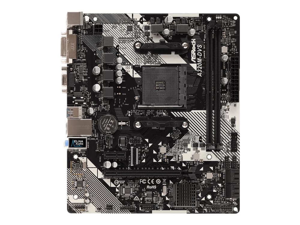 ASRock A320M-DVS R4.0 - Moderkort - micro ATX - Socket AM4 - AMD A320 - USB 3.1 Gen 1 - Gigabit LAN - inbyggda grafiken (CPU krävs) - HD-ljud (8 kana
