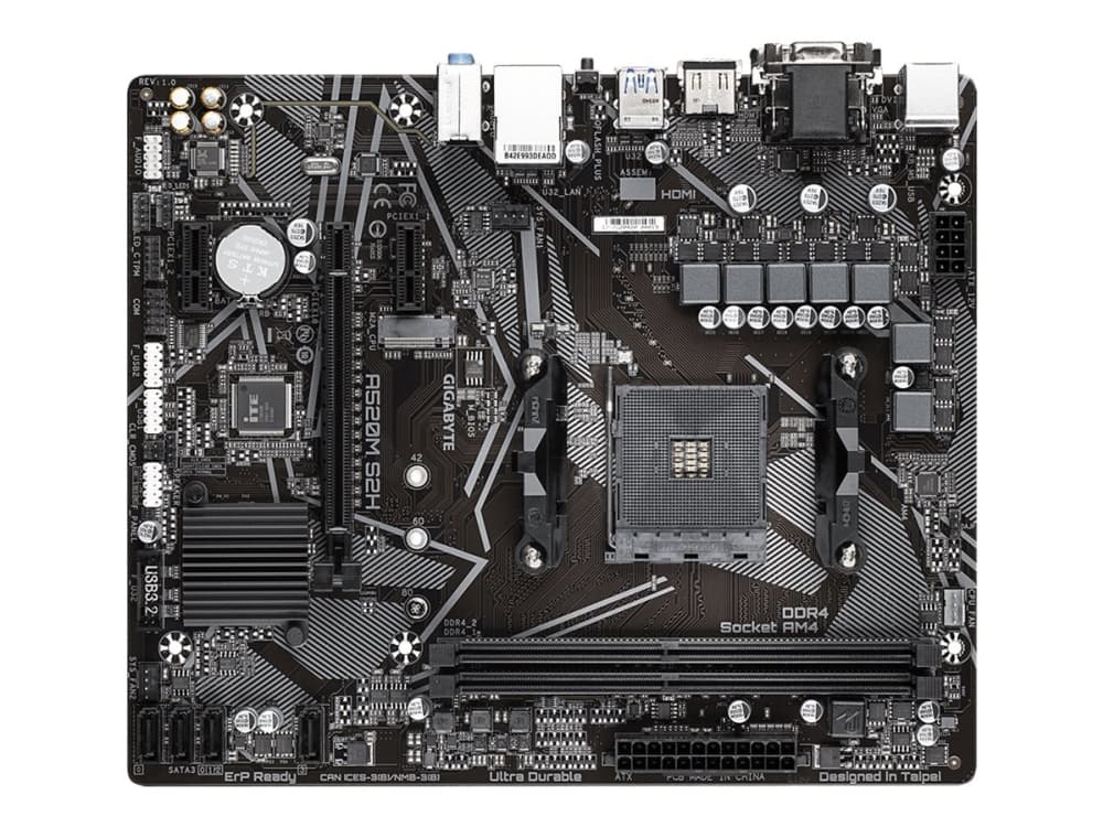 Gigabyte A520M S2H - 1.0 - hovedkort - mikro ATX - Socket AM4 - AMD A520 - USB 3.2 Gen 1 - Gigabit LAN - innbygd grafikk (CPU kreves) - HD-lyd (8-kan