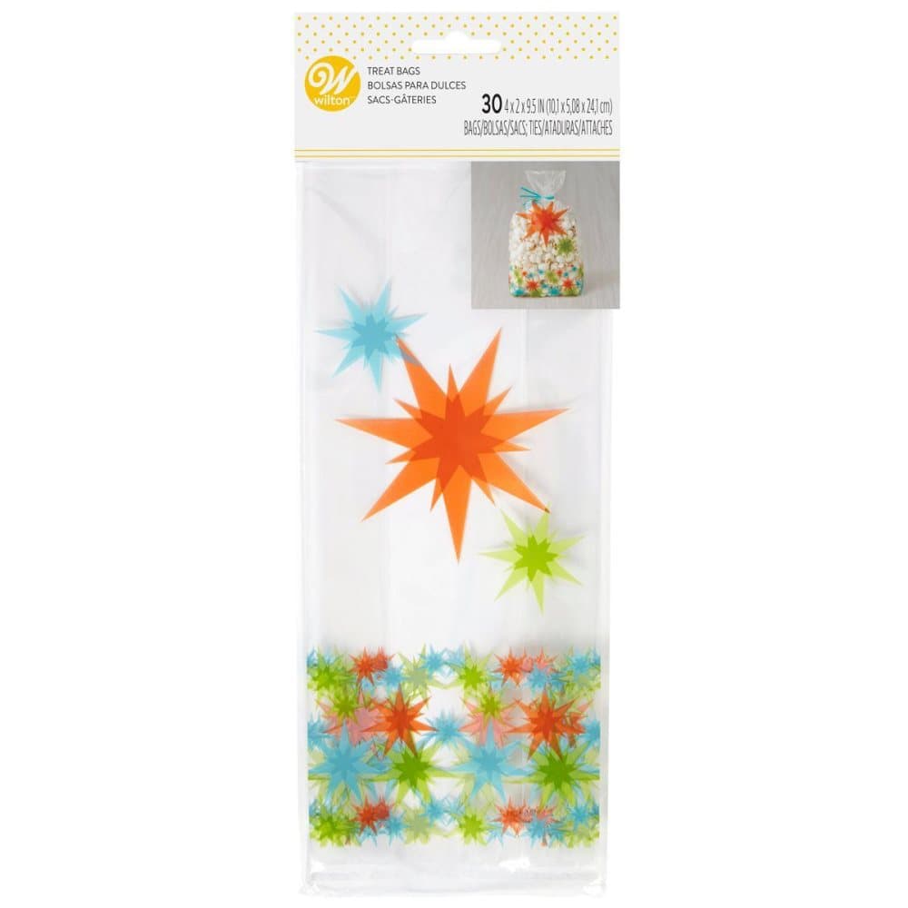 Wilton Treat Bags Blue/Green/Orange Starburst pk/30 <>