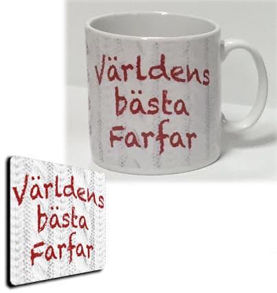 Mugg + Underlägg paket med tryck : Världens bästa Farfar