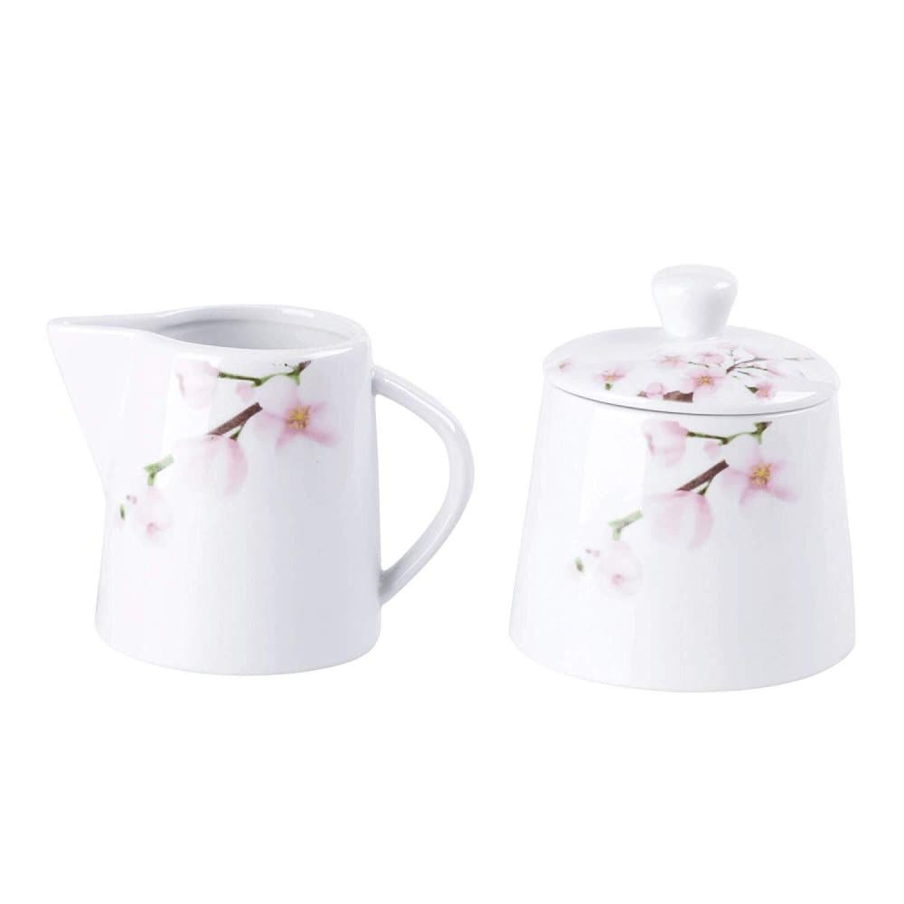 VEWEET ANNIE serien, kanna och sockerskål i porslin vit/blomma