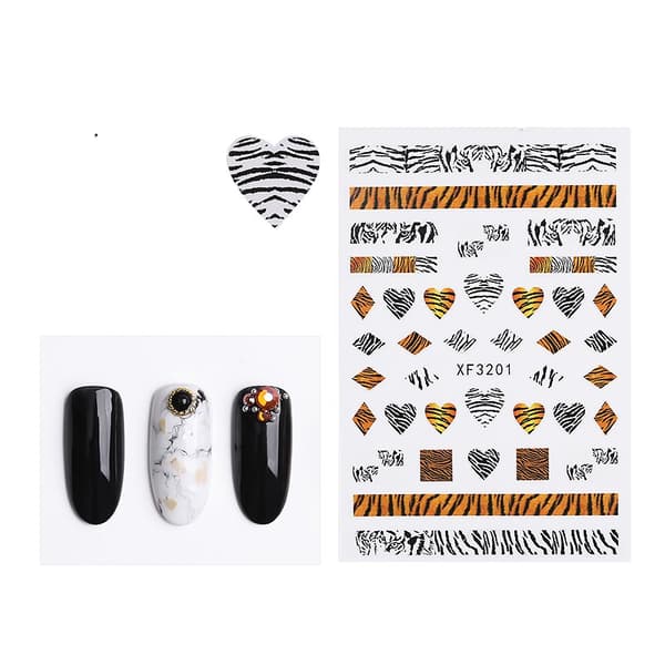 2 stora ark nagelstickers hjärtan tiger