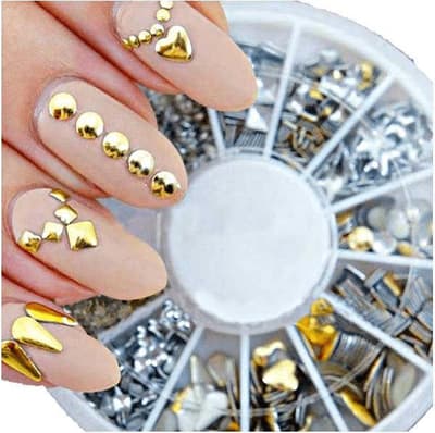 Metall nageldekorationer/nitar i guld och silver