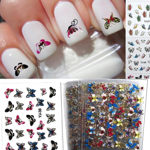 6 ark nagelstickers mix fjärilar blomma