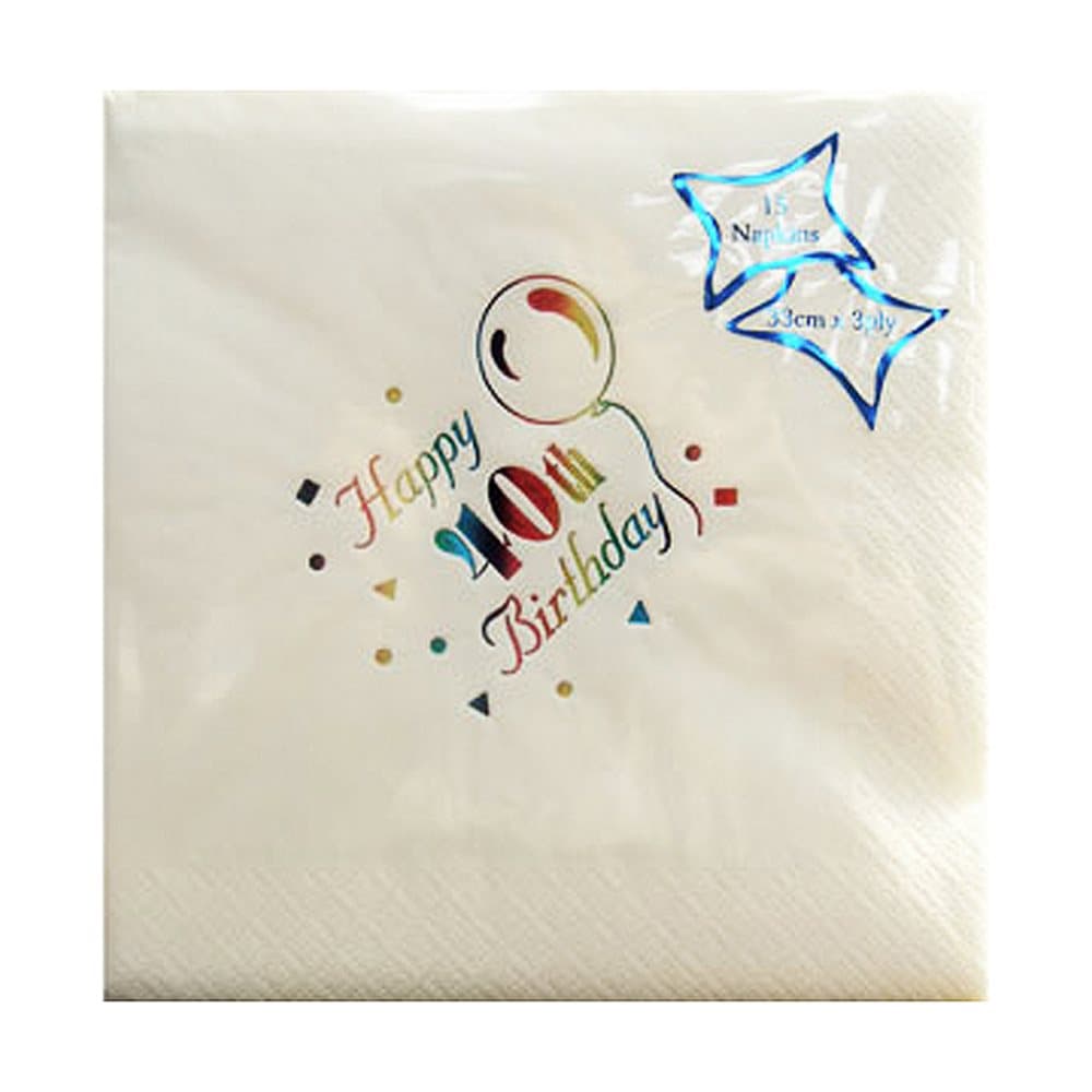 NPK 40th Birthday Foil Printed Napkins (Pack Of 15)
