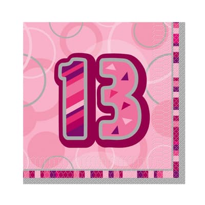 Unique Party Pink Glitz 13th Birthday Party Napkins (Pack Of 16)