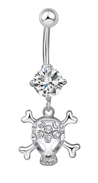 18k guldpläterat navelpiercing strass döskalle