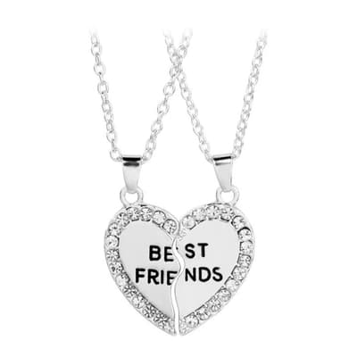 Best Friends Kompis - 2 Silver Halsband - Hjärta med Rhinestones